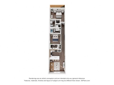 Floor plan for 2 beds, 2 baths, 883 sqft